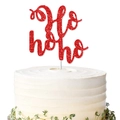 Red glitter Ho Ho Ho cake topper for Christmas party decoration on white cream cake - Red Ho Ho Ho One