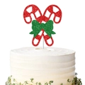 Glittery candy cane cake topper with green bow for Christmas party cake decoration - Red Candy Cane One
