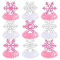 Set of 9 winter snowflake honeycomb centerpieces for Christmas and party table decor - Pink Theme