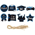 Set di decorazioni appese glitterate blu e nere per laurea con corda naturale - Stile Blu (Y-00217-2)
