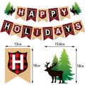 Pancarta Happy Holidays de cuadros rojos y negros con renos y pinos decorativos - Estilo HAPPY HOLIDAYS (Y-00156-1)