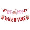 Sparkly Be My Valentine banner with cute bear and pink hearts for party decor - Be My Valentine Letter Banner