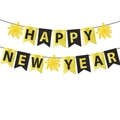 Pancarta Happy New Year negro y dorado con fuegos artificiales para fiesta de 2026 - Banner de Año Nuevo Negro (J-0145-3) / Negro