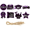 Etichette festa di laurea 2026 con glitter viola, scritte e corda di canapa - Stile Viola (Y-00217-4)