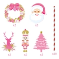 Roze kerstversieringsset met taarttoppers en rood gestreepte papieren rietjes - Rietjes Toppers (10 Stuks/Verpakking)