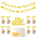 Golden glitter First Holy Communion decoration set with banner and cake toppers - Full Decoration Set