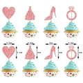 Rosa Glitzer Kuchendeko Set mit Herz, Kleid, Schuh und Ring für Junggesellinnenabschied - 8 Stk. Kleine Cupcake-Aufsätze