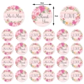 Detail of 4cm floral wedding stickers featuring Mr & Mrs, Thank You and Love text - Sticker Set (24pcs)