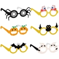 6er-Pack Halloween Glitzer-Partybrillen mit Kürbis-, Spinnen- und Geist-Dekodesigns - Spinnennetz, Augapfel, Kürbis, Fledermaus, Eule und Geist Stil (Y-00134-7)