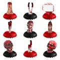 Set of 9 Halloween honeycomb table decorations with skull and blood splatter designs - Full Set (Severed Limbs/Organs/Bloody Tools)