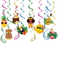 Decorazioni sospese a spirale Hawaii Luau con disegni di ananas, fenicotteri e tiki - Set di Spirali Pendenti