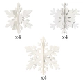 Set di 12 decorazioni bianche 3D a fiocco di neve in carta con tre design traforati - Set da 12 Pezzi (4 Pezzi per Stile)