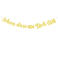 Golden glitter 'Schön dass Dich Gibt' banner with Ichthys fish for baptism party decor - German Letter Banner
