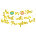 Striscione glitterato 'He or She' per gender reveal a tema zucca dorata - Striscione A Tema He or She