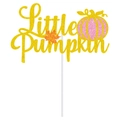 Topper per torta Little Pumpkin glitterato con zucca rosa e foglia di acero decorativa - Topper Per Torta A Tema Little Pumpkin