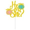 Glittery 'He or She?' pumpkin cake topper for autumn gender reveal party decoration - He or She Theme Cake Topper