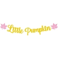 Pink and gold glitter Little Pumpkin banner with maple leaves for autumn baby shower decor - Little Pumpkin Theme Banner