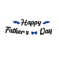 Striscione festa del papà con lettere nere glitterate e decori con barba e papillon - Banner con Lettere Happy Father's Day