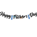 Glitzerndes Happy Father's Day Banner mit Krawatten- und Pfeifenmotiven als Partydeko - Happy Father's Day Banner