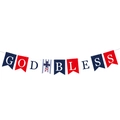 Striscione USA God Bless con gagliardetti rosso bianco blu e design a croce festosa - Stile GOD BLESS