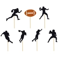 Set da 7 pezzi cake topper glitter football con sagome di giocatori e palla - Piccole Decorazioni Giocatori Di Rugby E Palla (L-0025-2)