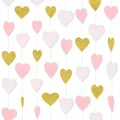 Close-up of pink and gold glitter heart garland for wedding and party decorations - White + Pink + Glitter Gold