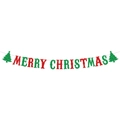 Λαμπερό κόκκινο και πράσινο πανό Merry Christmas με τάρανδο και γιορτινά δέντρα - Πανό Merry Christmas (mys0433-5)