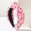 Pink tie-dye knotted headband decorated with sparkling heart-shaped crystals and rhinestones - Tie-dye Style / Pink
