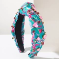 Tie-dye knotted headband with colorful crystals and marble pattern silk fabric - Marble Pattern / Colorful