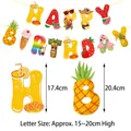 Tropische Happy Birthday Girlande mit Ananas Flamingo und bunten Sommer Fruchtmotiven - Happy Birthday Buchstaben-Banner