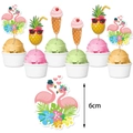 Tropische Hawaii-Frucht-Geburtstagstortenaufsätze mit Flamingo- und Ananas-Dekor - Kleines Dessert-Topper-Set (6-teilig)