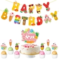 Hawaii Frucht Happy Birthday Party Banner und Kuchendekoration Set für Sommerfeste - Komplettes Hawaiianisches Deko-Set (Banner + Alle Topper)
