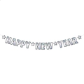 Striscione Happy New Year iridescente con stelle per decorazioni festive di capodanno - Striscione Happy New Year Argento Laser