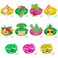 Kit decorazioni festa hawaiana con spirali pendenti fenicottero, ananas e palma - Un Set (14 Pezzi) - Y-00105