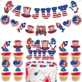 Set decorazioni festa 4 luglio con striscione gnomi e topper per torta e cupcake - Set di decorazione (Banner, Topper Grande, Topper Piccoli) (Y-00107-1)