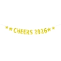 Golden Cheers 2026 party banner with sparkling stars for New Year Eve decoration - Gold Stamping Cheers 2025 Banner