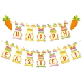 Striscione colorato con coniglietto pasquale, scritte Happy Easter e decori carota - Banner di Lettere di Coniglio (Y-00058)