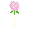 Sparkling pink glitter rose cake topper with green leaves for wedding and birthday party - Pink Rose