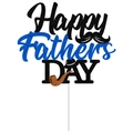 Blauer Glitzer Happy Father's Day Tortenaufsatz mit Schnurrbart-, Hut- und Pfeifendesign - Kuchendeckel