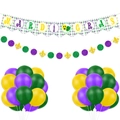Mardi Gras decoratieset met paars groen goud banner ballonnen en lovertjes - Mardi Gras Volledige Decoratieset (Met Ballonnen)