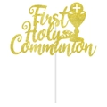 Topper per torta dorato glitterato per la prima comunione con calice e simboli religiosi - Cake Topper Grande First Holy Communion