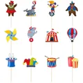 Set di 12 topper per torta a tema circo carnevale con vari disegni di animali - Set da 12 Pezzi a Tema Circo (Y-00064)