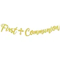 Striscione Prima Comunione in glitter oro con croce per decorazione festa religiosa - Banner First Communion