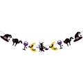 Striscione di Halloween con gatto nero, strega su scopa e decorazioni a pozione viola - Striscione Accessori Halloween