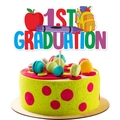 Kleuterschool afstuderen taarttopper met 1ST GRADUATION tekst en schoolelementen - 1ST GRADUATION Combinatie Grote Cake Topper (J-0069-1) / 1 Stuk