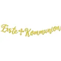 Glittery gold Erste Kommunion banner with cross for first communion party decor - Erste Kommunion Banner