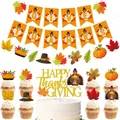 Thanksgiving party kit with orange GIVE THANKS banner and turkey cake toppers - Set (Y-00133- 1)