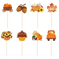 8-piece set of fall harvest cake toppers featuring pumpkin truck and turkey designs - 8-Piece Cupcake Topper Set (J-0120-5)