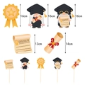 Gnome graduation party cake toppers with diplomas and medals for school decorations - 5 Piece Set Vase Inserts (Y-00091)