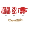 Set da 12 decorazioni per laurea 2026 rosso glitterato per vasi e addobbi festa diploma - Rosso Luccicante